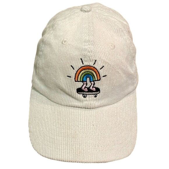 Eat Your Water White Corduroy Rainbow Skateboard Cap Hat Adult One Size - Picture 1 of 9